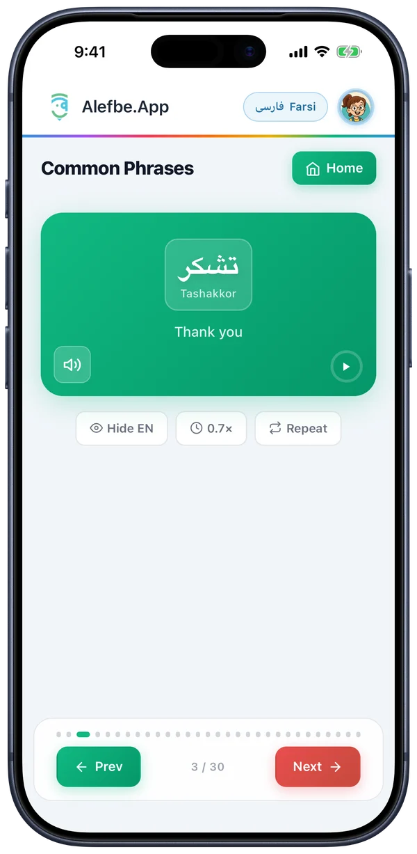 Common Phrases: تشکر, thank you